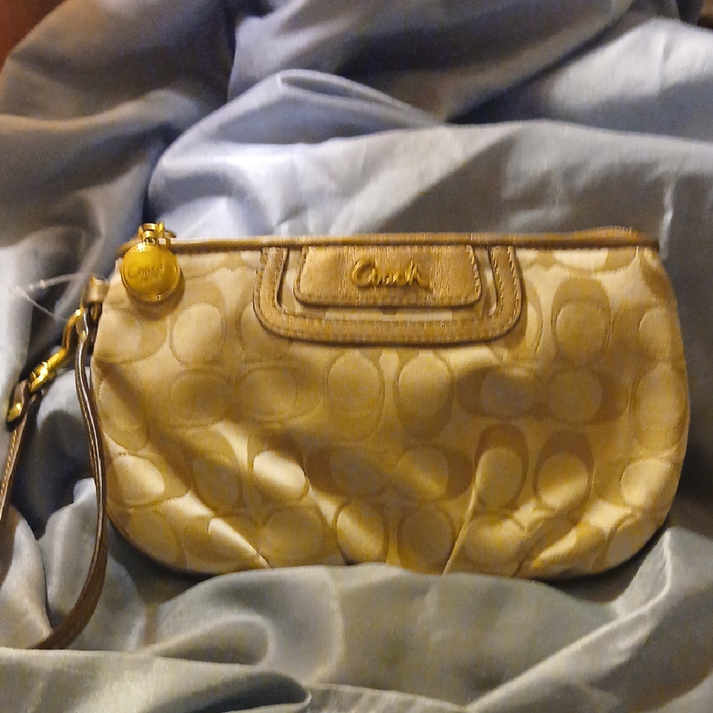 Coach Signature Beige Wristlet